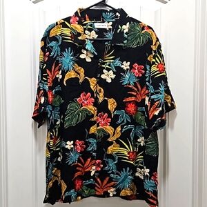 Raga Man Tropical Floral Print Button Up Short Sleeve Shirt Cuban Collar New